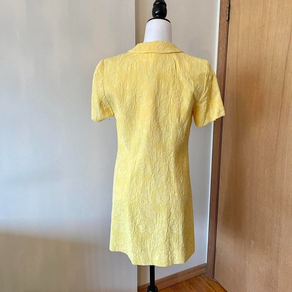 Louben 60s mod vintage style brocade damask yellow Peter Pan collar jacket dress - Picture 4 of 12